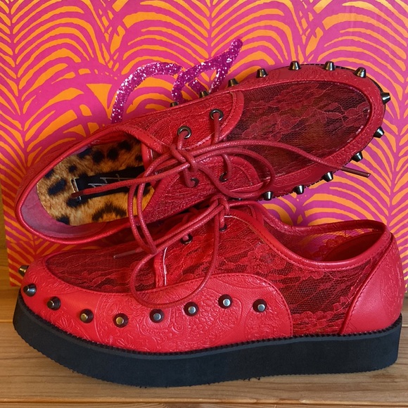 NEW! IRON FIST Lovelace Your Face RED Lace Studded Platform Creepers Size 36/5 - Picture 5 of 16
